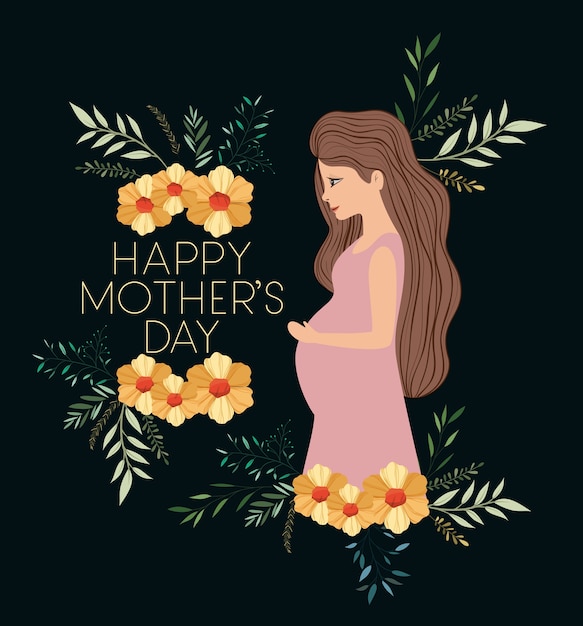 Tarjeta del día de las madres felices con mamá embarazo