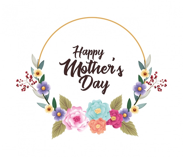 Tarjeta del día de las madres felices con marco circular de flores