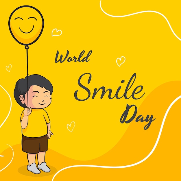 Tarjeta del día mundial de la sonrisa con ilustración infantil y ilustración de vector de globo