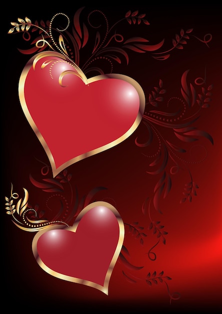 Tarjeta del día de San Valentín con adorno dorado sobre fondo rojo Tarjeta de felicitación