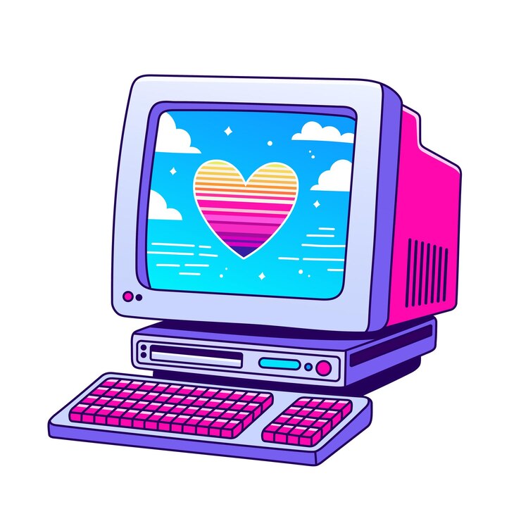 Vector tarjeta de día de san valentín de los años 90 en estilo plano estilo de línea ilustración vectorial de computadora dibujada a mano parche