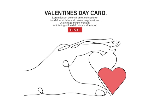 tarjeta del día de san valentín, corazón de mano. Dibujo continuo de una línea.