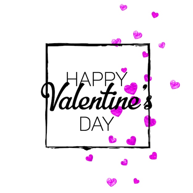 Tarjeta del día de San Valentín con corazones de purpurina rosa 14 de febrero Confeti vectorial para la plantilla de tarjeta del día de San Valentín Textura dibujada a mano grunge
