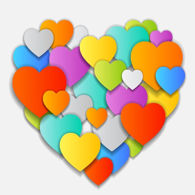 Vector tarjeta del día de san valentín con estilo con hermosos corazones de colores