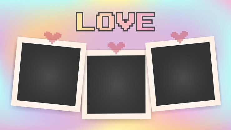 tarjeta de día de San Valentín marcos de fotos en blanco maquetas de tarjetas postales plantilla de álbum de fotos forma de gradiente y2k