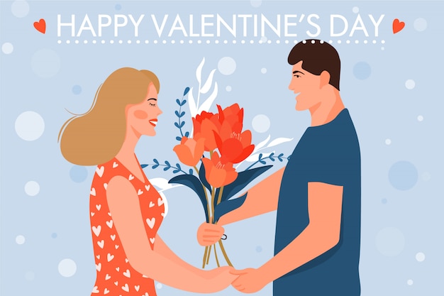 Tarjeta del día de san valentín con pareja feliz.