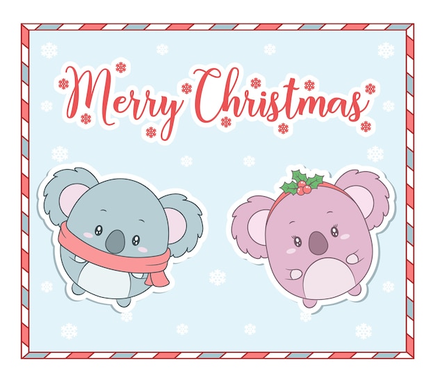 Tarjeta de dibujo de animal lindo feliz navidad con marco de caramelo