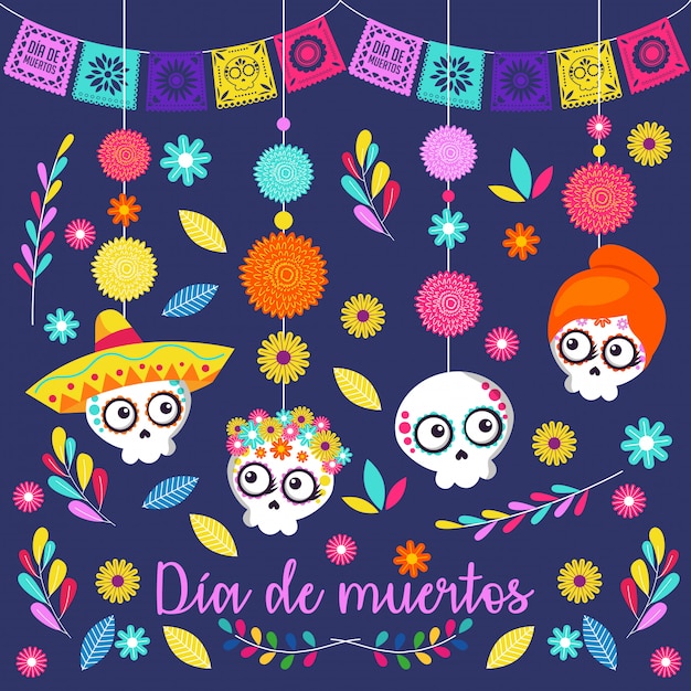 Tarjeta de dibujos animados del día de los muertos