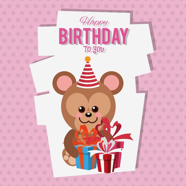 Vector tarjeta de dibujos animados mono de feliz cumpleaños