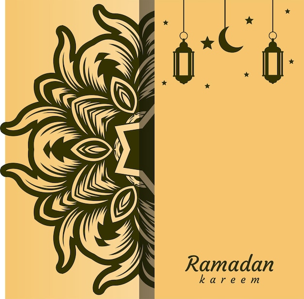 Una tarjeta con un diseño que dice ramadan kareem.