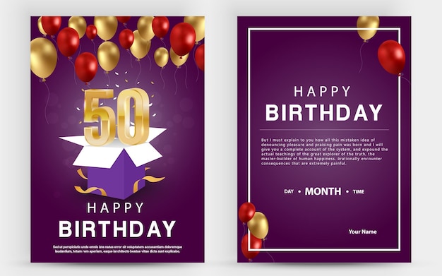 Tarjeta doble de invitación de vector para la celebración del 50 cumpleaños folleto de la celebración del quincuagésimo aniversario