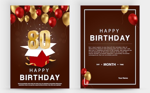 Vector tarjeta doble de invitación de vector para la celebración del 80 cumpleaños folleto de la celebración del 80 aniversario