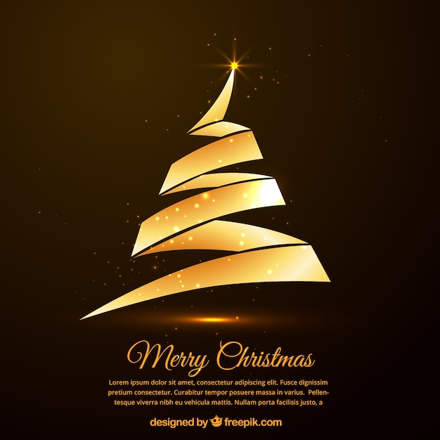 Tarjeta dorada del árbol de navidad
