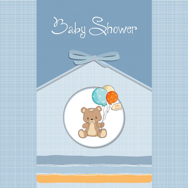 Tarjeta de la ducha de bebé con un lindo oso de peluche