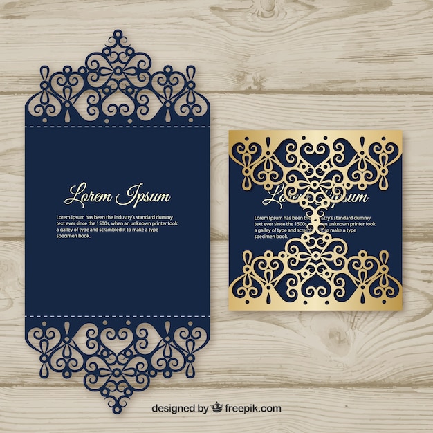 Tarjeta elegante con corte láser y detalle dorado