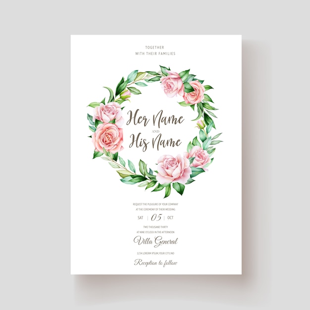 Tarjeta elegante de la invitación de las rosas de la acuarela