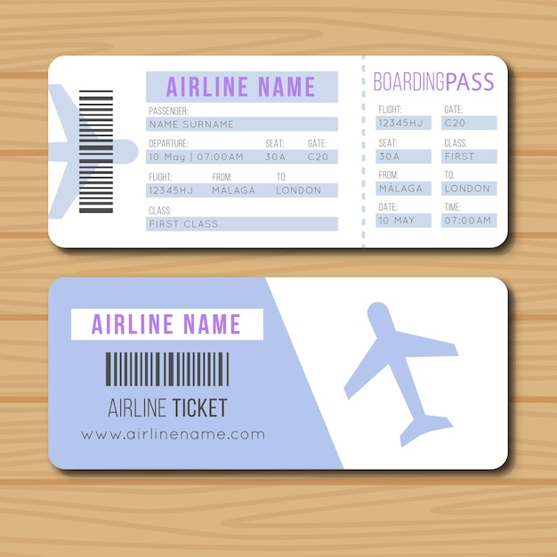 Tarjeta de embarque y billete de la aerolínea