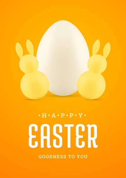 Vector tarjeta de felicitación 3d de pascua huevo de gallina conejo pequeño adorno navideño plantilla de diseño realista ilustración vectorial