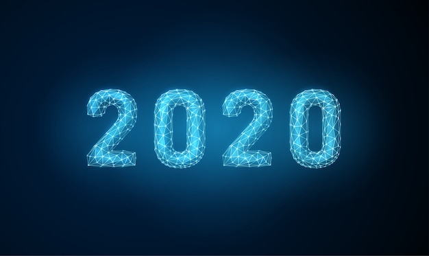 Tarjeta de felicitación abstracta feliz año nuevo 2020 con estilo futurista