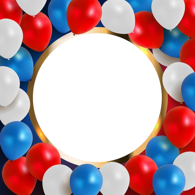 Tarjeta de felicitación abstracta para el fondo de vacaciones con globos rojo, azul, blanco