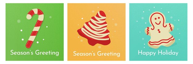 Tarjeta de felicitación de adorno de Navidad con copos de nieve y textura de grano Diseño plano