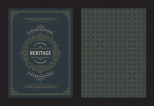 Tarjeta de felicitación de adorno vintage caligráficos remolinos adornados y viñetas vector de diseño de marco