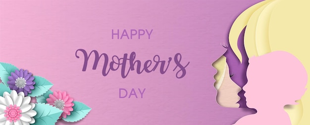 Tarjeta de felicitación y afiche del día de la madre en diseño de banner vectorial