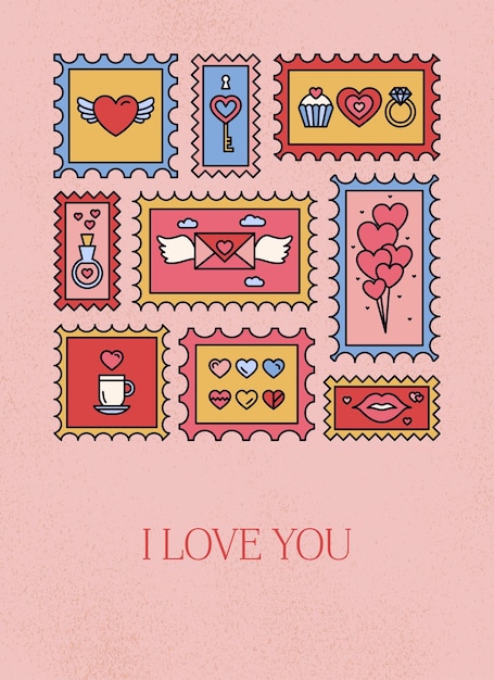 Tarjeta de felicitación de amor con sello postal