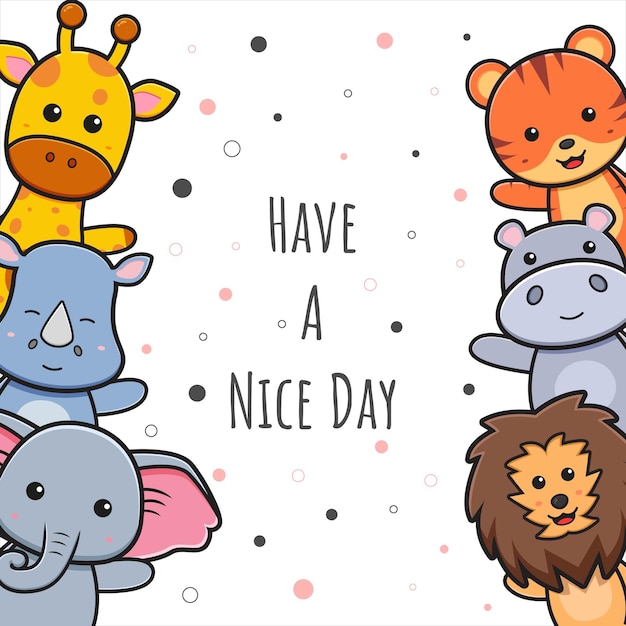 Tarjeta de felicitación animal lindo doodle fondo papel tapiz ilustración de dibujos animados estilo plano de dibujos animados