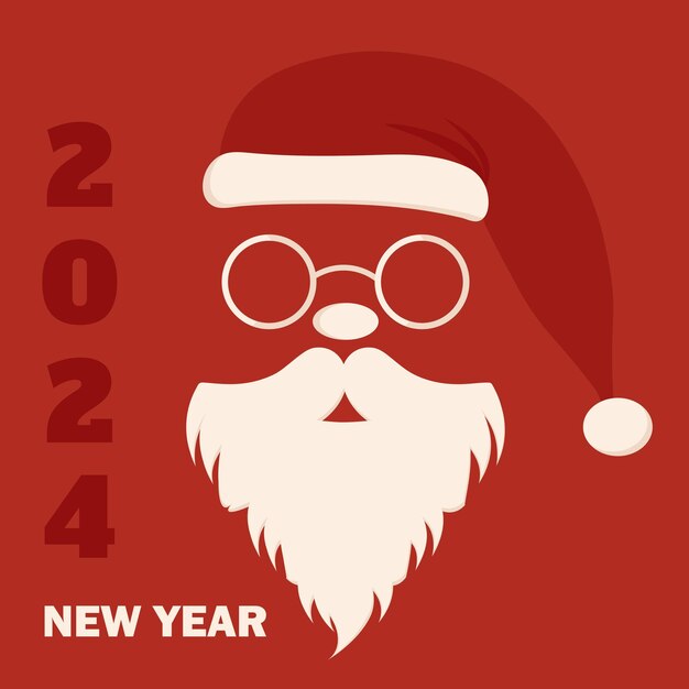 Vector tarjeta de felicitación de año nuevo y navidad con barba de santa claus tarjeta de estilo retro