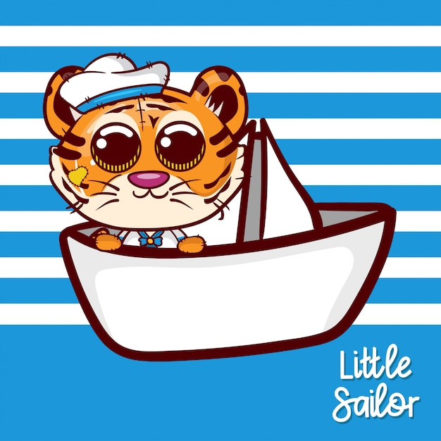 Tarjeta de felicitación de baby shower con lindo tigre marinero - vector