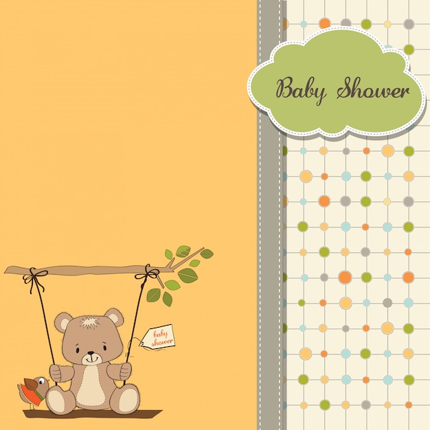 Vector tarjeta de felicitación de bebé con oso de peluche