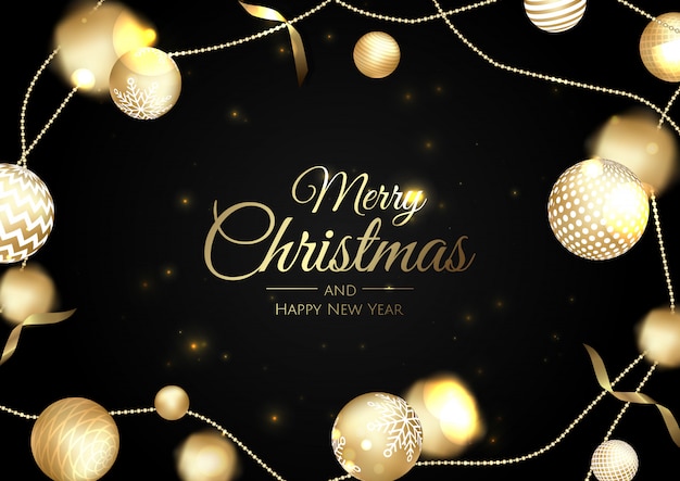 Tarjeta de felicitación de bolas doradas de Navidad