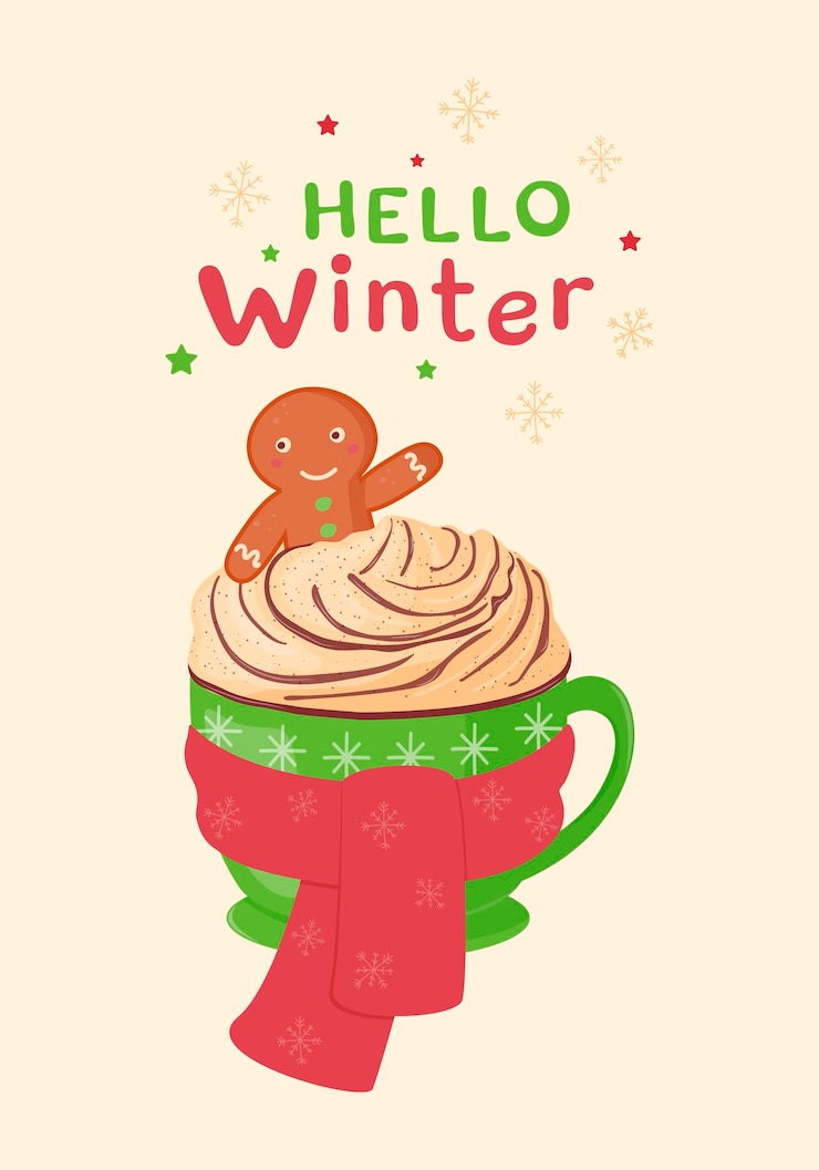 Vector tarjeta de felicitación con cacao con crema batida y pan de jengibre hombre