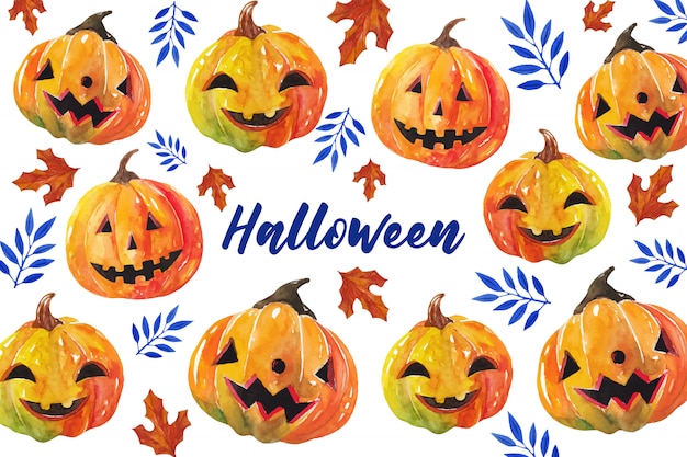 Tarjeta de felicitación de calabazas de Halloween en estilo acuarela