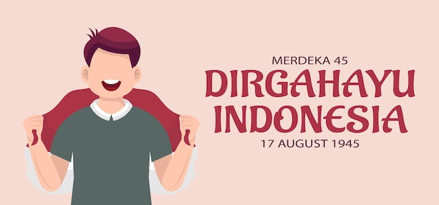 Tarjeta de felicitación de celebración del día de la independencia de Indonesia. Ilustración vectorial