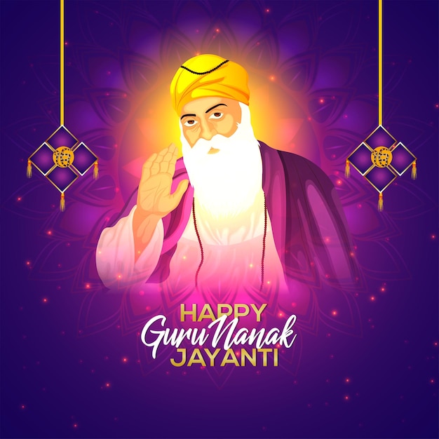 Vector tarjeta de felicitación de celebración feliz guru nanak jayanti con ilustración vectorial