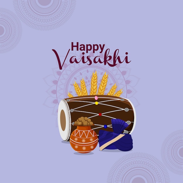 Tarjeta de felicitación de celebración feliz vaisakhi con tambor