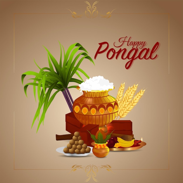 Tarjeta de felicitación de celebración del festival de la india del sur de pongal