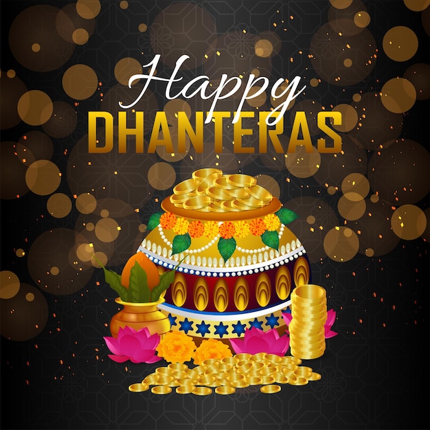 Tarjeta de felicitación de celebración del festival indio shubh dhanteras