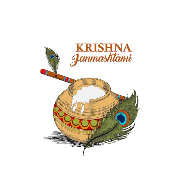 Vector tarjeta de felicitación de celebración del festival janmashtami