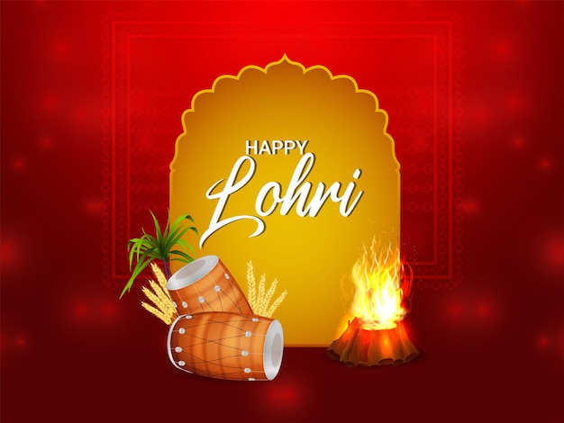 Tarjeta de felicitación de celebración del festival lohri sikh con ilustración vectorial