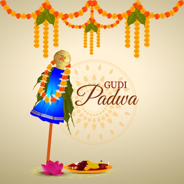 Vector tarjeta de felicitación de celebración de gudi padwa