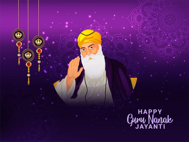 Tarjeta de felicitación de celebración de guru nanak jayanti con ilustración vectorial