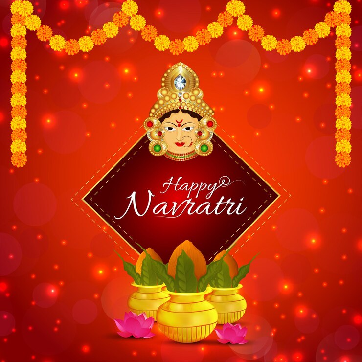 Vector tarjeta de felicitación de celebración de navratri feliz festival de religión india