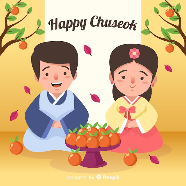 Tarjeta de felicitación de Chuseok con pareja