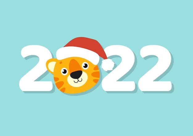 Tarjeta de felicitación de color de regalo Símbolo de tigre en un sombrero de santa Año Nuevo y Feliz Navidad