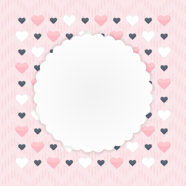 Tarjeta de felicitación con corazones sobre rosa. Ilustración vectorial