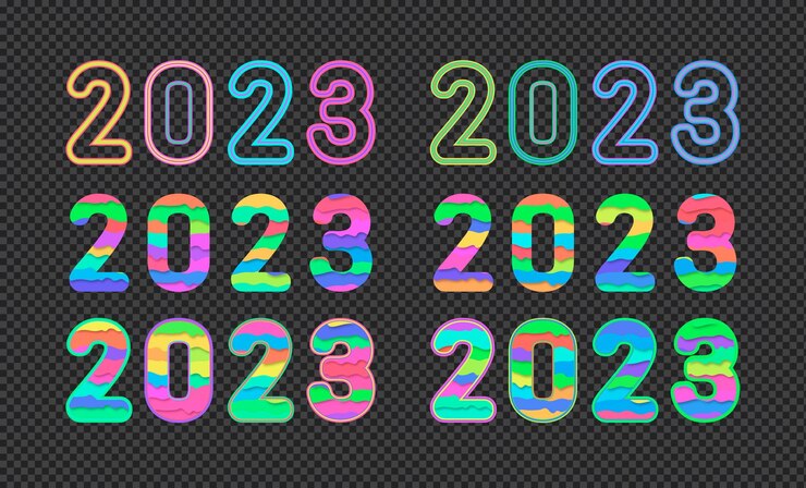 Vector tarjeta de felicitación de corte de papel de 2023 años. número de corte de papel colorido vector new year eve 2023