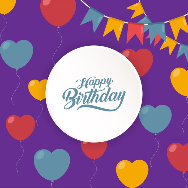 Tarjeta de felicitación de cumpleaños feliz con volar globo de corazón